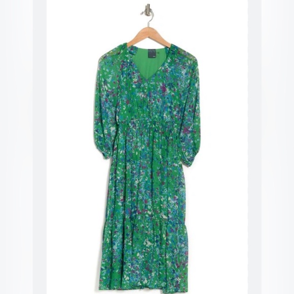 Gabby Skye Green V-Neck MIDI Floral Empire Waist Sundress Sz 10 - Picture 4 of 4